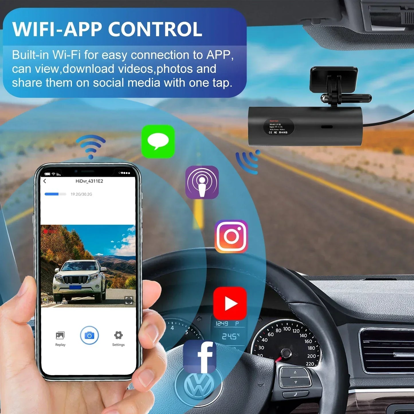 Smart Dash Cam with Wi-Fi Control